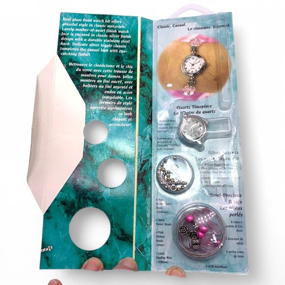 Glass Bead Watch Kit Set of Two Pink & Blue Includes Quartz Timepiece & Beads - Picture 4 of 6